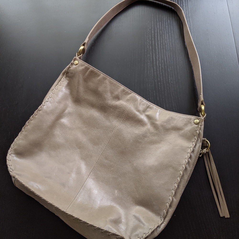 HOBO Brand Bianka Leather Shoulder Bag in Stone